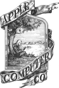 Este es el primer logo de Apple. Mismo que recrea la caída de la manzana en la cabeza de Isaac Newton. Imagen: Apple Computers Co.